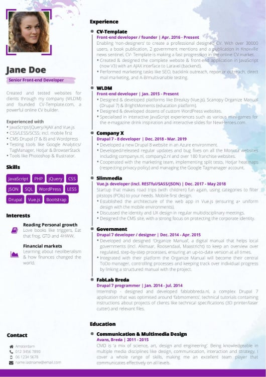 Creative CV template with paint splashes