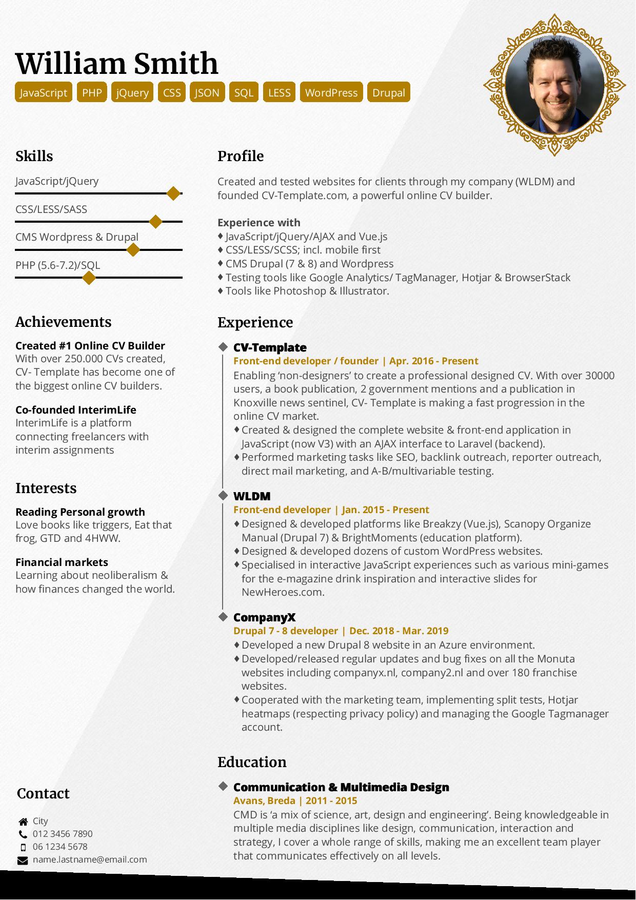 Elegant, rich CV template