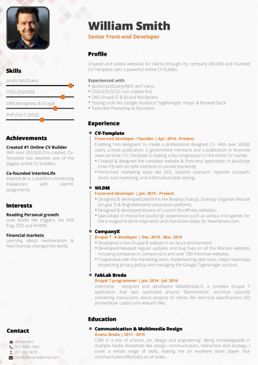 Professional CV template with squares