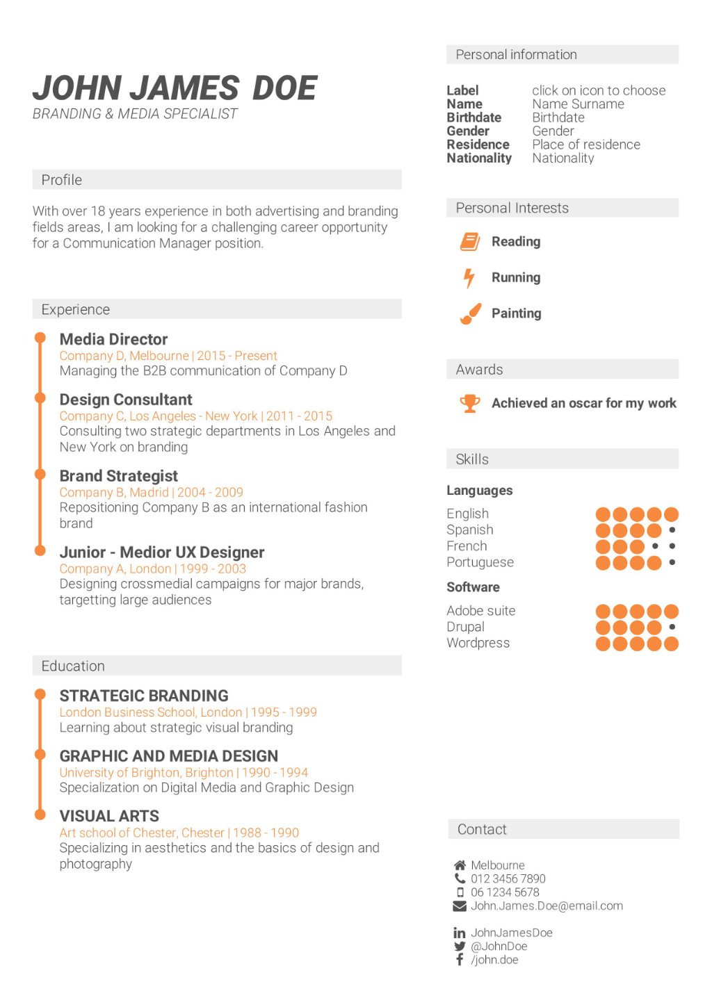 CV template chronological and skill-based CV