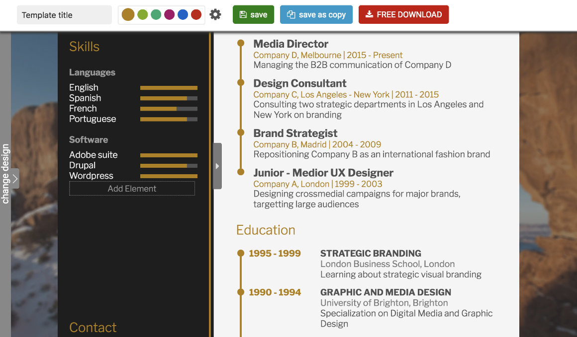 CV Builder experience timeline